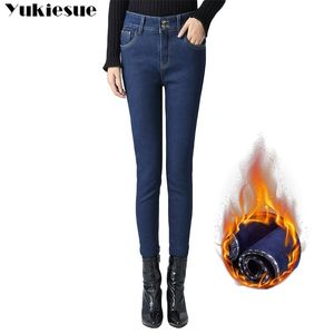 Hoge taille vrouwen dikke warme jeans plus size stretch mom skinny jeans voor dames herfst winterjeans met hoge taille Jean femme 210412