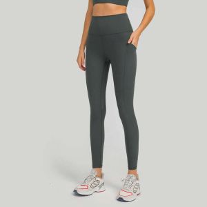 Pantalon de Yoga taille haute avec poche LU-134 solide femmes élastique course sport Leggings Fitness entraînement serré Non voir à travers le pantalon d'entraînement