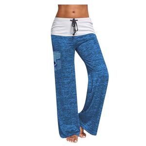 Taille haute Yoga Pantalon Femmes Cordon Large Jambe Longue Lâche Casual Pantalon Gym Sport Fitness Workout Yoga Legging