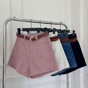 Hoog taille A-lijn denim shorts voor vrouwen die slanker 2024 Nieuwe zomerse mode veelzijdige Koreaanse Koreaanse brede poot pittig meisje warme broek