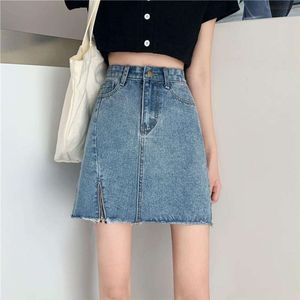 Denim rok met hoge taille voor dames, zomer, een lijn, slank en veelzijdig, groot formaat tas, heupkorte trend