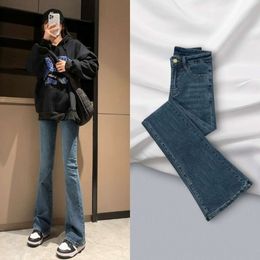 High taille jeans voor dames 2024 Leerfestival Nieuwe slanke fit en elastische kleine figuur Horseshoe Flared Pants