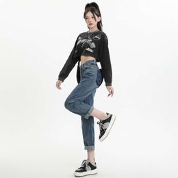 High Tailed Jeans Women in 2024 Nieuwe straattrend Harlan Slimping rechte beenbroek losmakende brede beenbroek