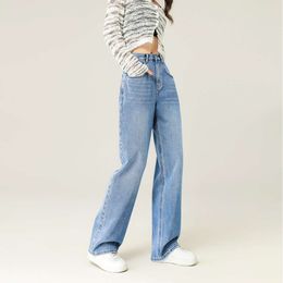 Hoog getailleerde lichtblauwe wide been rechte been broek jeans voor vrouwen los en afslankelen nieuwe peervormige figuur voor herfst en winter 2023