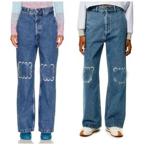 Jean taille haute ample pour femme, jean droit, brodé au genou, ajouré, taille haute, ample, mode style235A