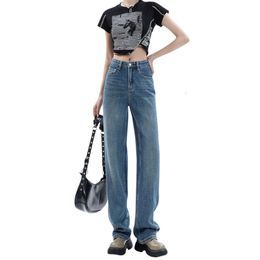 Version étroite haute taille jeans à jambe large pour femmes printemps 2024 Nouvelle tendance à la jambe droite décontractée minceur de sol en vrac lâche Pantalon