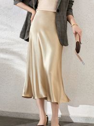 Jolipes longues en satin haute taille pour femmes Springsummer 2024 Jupe pour femmes Aline Fashion Elegant Slim Fit Grey Black 240420