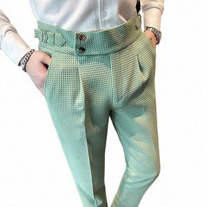 Pantalones de traje de talle alto para hombres 2024 Nuevo color sólido Pantales formales Hombre Casual Slim Fit Dr Pantalones Pantalones Hombres Ropa w3vV #