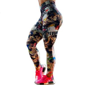 Hoge taille panty's Sportgedrukte leggings push -up hardloop training yogabroek plus size fitness -outfit damesgymkleding H1221