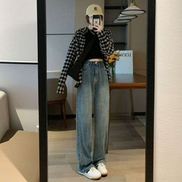 Jeans à jambes larges hautes pour femmes printemps et automne 2024 Nouveau pantalon de vadrouille enracine