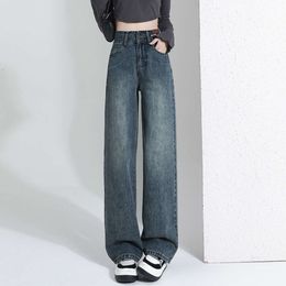 High Tailed Wide Leg Jeans vrouwen in het voorjaar van 2024 Nieuwe los slanke fit hangende en vloer die rechte beenbroek sleept