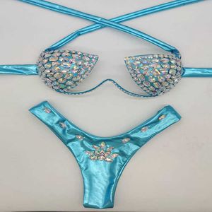 Femmes hautes Custom Bikini String String Diamond Bikinis Beachwear Glossy Sexy Sexy 2 pièces Setwsuit