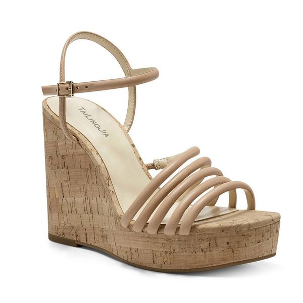 Mujeres altas genuinas 2022 cuero cuero 16 cm tacones de damas sandalias vestidos de novia de verano zapatos gladiator zapatos de banda estrecha corcho euroamericano tamaño 34-46 991