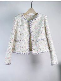 HighEnd AllMatch Elegante Wollen Vest Tweed Jas Voor Vrouwen Luxe Merk Knop Ontwerp Jassen Vrouwelijke Casacos 240124