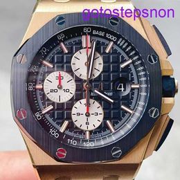 Highend AP Wrist Watch Royal Oak Offshore Series Automatic Mechanical Mens Gold Watch with Date Affichage Timing Fonction Black Disc Back Transparent Mouvement