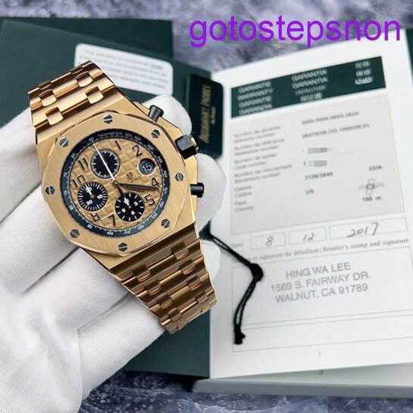 Highend AP Wall Watch Royal Oak Offshore Series 26470or Gold Shell Gold Band Cronograph Mens Watch 18K Rose Gold Material 42 mm