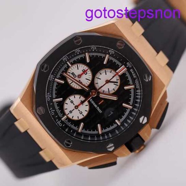 Highend AP Wrist Watch Royal Oak Offshore 26401RO Men's Rose Gold Sports Black Ceramic Chronograph Machinery Automatic Machinery Swiss White Eye Diamètre 41 mm