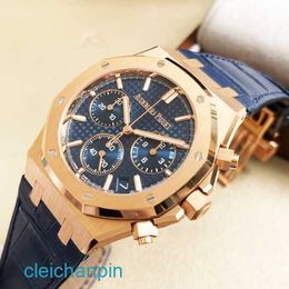 Highend AP Wrist Watch Royal Oak Series 26240or Rose Gold Blue Plate Belt Mens Business Sports Sports Back Transparent Automatic Mechanical Watch
