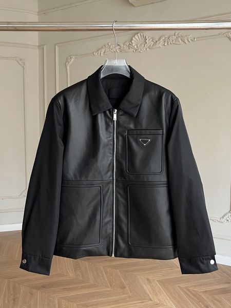 Veste en cuir de styliste de marque haut de gamme, design de couture en peau de mouton de haute qualité, veste noire à fermeture éclair, veste de luxe pour hommes