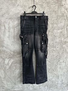 Highend merk herenjeans mode multi-pocket stiksel ontwerp zwarte cargo jeans hoge kwaliteit top heren rechte casual jeans