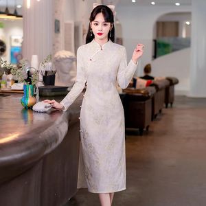 Highend Chinese traditionele cheongsam goede kwaliteit elegante en mooie dames verbeterde qipao-jurk met lange mouwen moderne kleding 240131