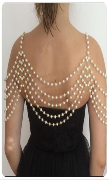 Haut de gamme personnalisé élégant multicouche perle chaîne collier pendentifs femmes épaules de mariage chaîne bijoux de corps de mariée collier8972341