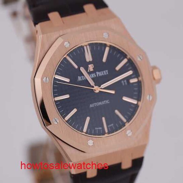 Highend Hot AP Reloj de pulsera Royal Oak 15400OR Reloj para hombre Oro rosa Cara negra Mecánico automático Reloj suizo famoso Relojes de vestir de negocios Diámetro deportivo de lujo