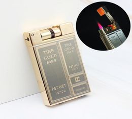 Highend Luxury Business Gold Brick Jet Metal Lighter Torch Turbo Griding Wheel Butane Gas Lighters Flint Flated Men Office No GA3017123