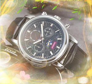 highend moon star skelet wijzerplaat stopwatch horloges heren quartz chronograaf uurwerk klok lederen riem Europese populaire volledig functionele golfkast armbandhorloge