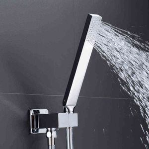 Ensemble de douche à main en laiton massif haut de gamme carré avec support en laiton et support mural pour tuyau H1209