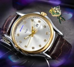 Relojes de gama alta de tres pines con fecha y fecha para hombre, batería de cuarzo, súper reloj, correa de cuero genuino Popular europea, fecha automática, día, modelo superior, reloj, regalos