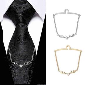 Hoogte -stropdasketen Crystal Zirkon Antlers Tie Clip Deer Head Tassel Chain Tie Pins Men039s Ties accessoires Geschenken voor mannen G112668141616556