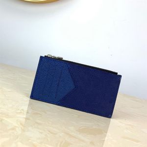 Porte-cartes à glissière en cuir véritable bleu de la plus haute qualité avec boîte luxes designers portefeuilles femmes sac à main crédit court mens portefeuille 255B