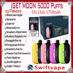 La plus haute qualité Iget Moon 5000 Puff E Cigarette Jetable Vape Pod Dispositif 1750mah Batterie 5K Puffs 5% 13ml Kit de démarrage de cartouche d'encre Expédition rapide