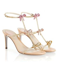 Materiales de la más alta calidad Rene Sandalias con joyas zapatos Caterina Caovilla Mujeres Bombas Bow Crystal Glitter Solas Lady Talls High Eu35-40