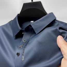 Hoogwaardige Ijs Zijde Polo Shirt Lange Mouw Huidvriendelijke Afdrukken T-shirt 2023 Herfst Mode Eenvoudige Zakelijke Knappe Tees Tops 240123