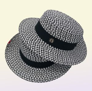 Highgrade Summer Noir blanc Plaid large largeur plate plateau chapeau printemps femelles herbe traite du soleil de soleil mariage Cap7666677