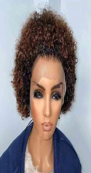 Highknight 13x4 136 T Partie Curly ombre Human Hair Wigs for Black Women Pixie Wig6131707