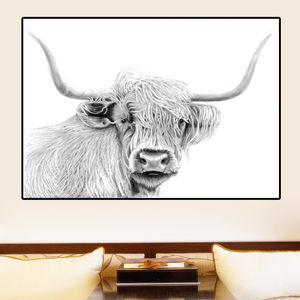 Lienzo de vaca de montaña, pinturas artísticas, carteles de estilo nórdico impresos para sala de estar, dormitorio, lienzo impreso, imágenes de animales