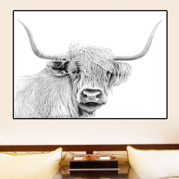Highland vache toile Art peintures Style nordique affiches imprimer pour salon, chambre toile impression animaux photos