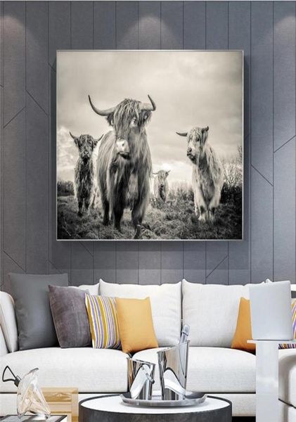 Affiche de vache des Highlands, toile d'art, affiches et imprimés d'animaux, peinture de bétail, Art mural, décoration nordique, image murale pour salon, 8634896