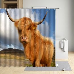 Highland Cow Shower Curtain Wildlife Cattle Home Badkamer Decor Waterdichte Gordijnen Polyester Stoffen Badschermen met haken set