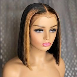 Resaltar 13x4 encaje Frontal 1B/27 colores Pre desplumado brasileño recto 100% pelucas de cabello humano para mujeres Ombre Bob corto pelucas