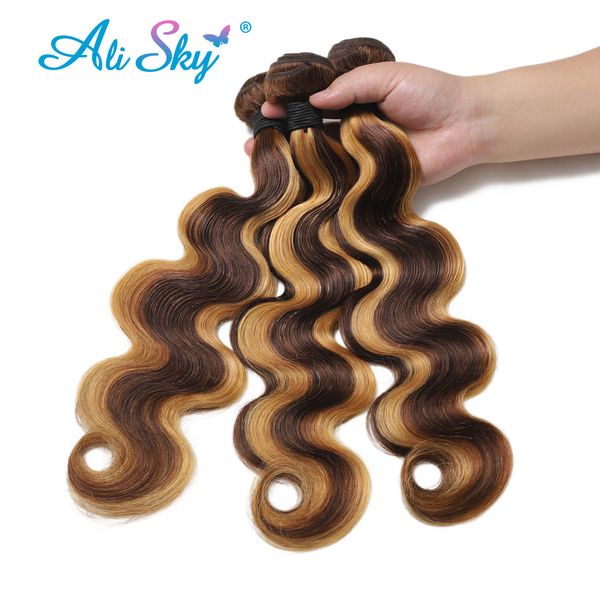 Respaldo 3bundles ola de cuerpo cabello humano P4/27 paquetes de ombre rubio de miel 12a extensiones de tejido de cabello brasileño 1/3/4pcs Nuevo en el cielo