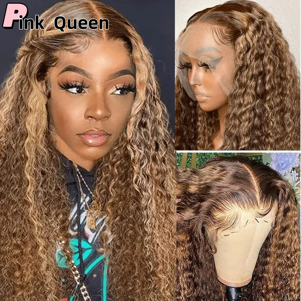Highlight 4x4 13x4 Kinky Curly lace front wig Human Hair Curly Hair Natural Color Pre plucked With Baby Hair density 150% 16-30inch Brazilian hair