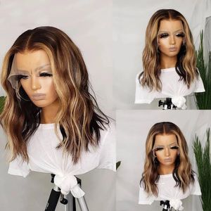 Perruque Lace Frontal Wig 360 naturelle Remy, cheveux indiens, Loose Wave, cheveux courts, blonds, nœuds décolorés, fermeture 5x5, à reflets blonds