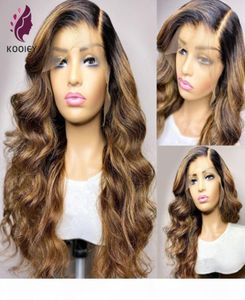 Perruques de cheveux humains avant de dentelle 13x4 de partie gauche de vague de corps brun blond à reflets 180 densité avec des cheveux de bébé malaisiens Remy Lace Wigs8476126