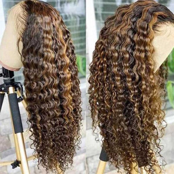 Resalte las pelucas rizadas rubias para las mujeres negras Peluca delantera del cordón del pelo sintético Peluca natural del cordón de la mezcla Blonded Glueless del cordón 230524