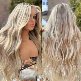 Perruque Lace Front Wig synthétique brésilienne ondulée à reflets blonds, cheveux humains, pre-plucked, Transparent HD, 13x4, pour femmesZLNU ZLNU