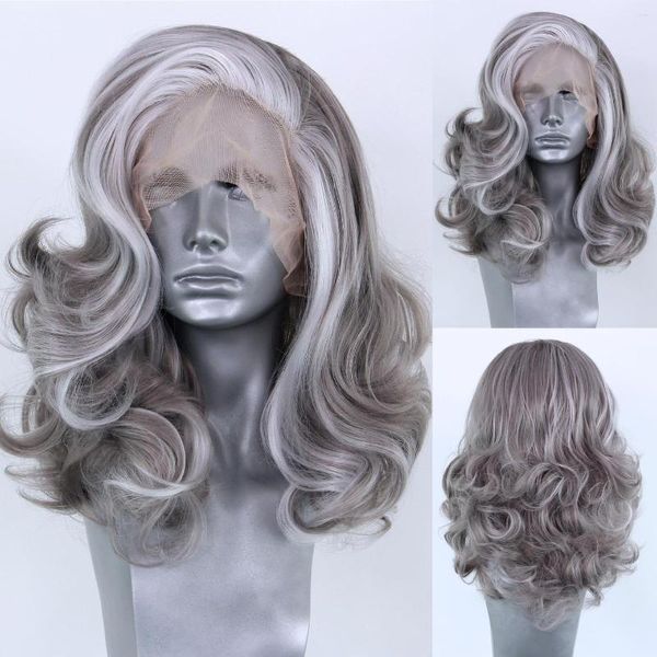 Highlight Blonde Cheveux Synthétiques Lace Front Gris Pour Les Femmes Cosplay Ondulation Courte Délié Naturel